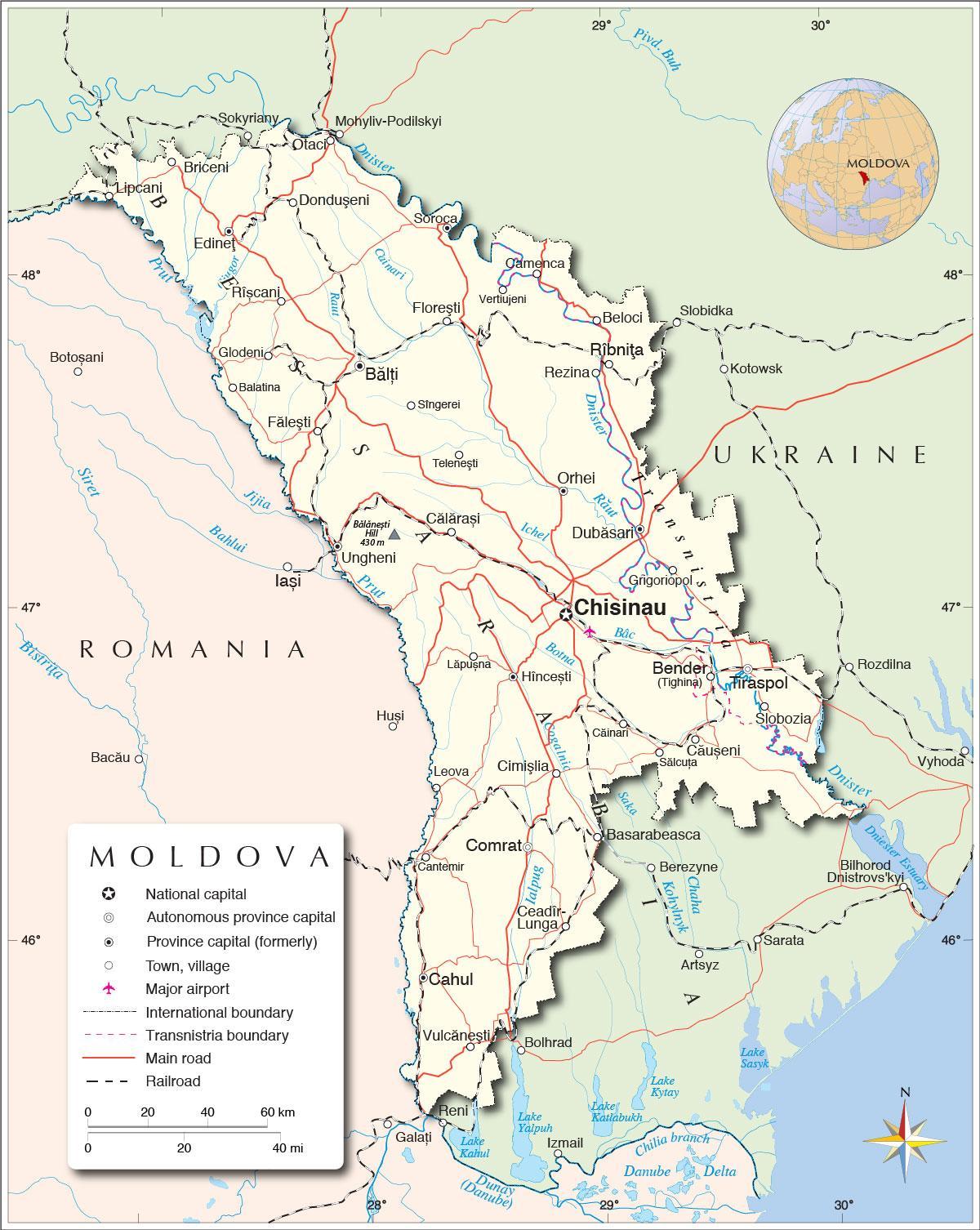 Mappa della repubblica di Moldova